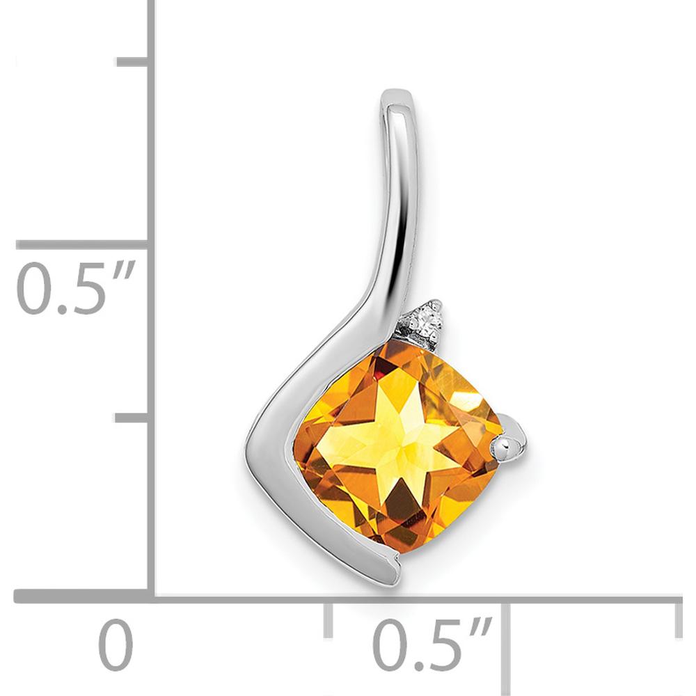 14K White Gold 7mm Cushion Citrine Pendant with Round Diamond Accent - 2 Carat Total Citrine Weight by Lumare Gioia