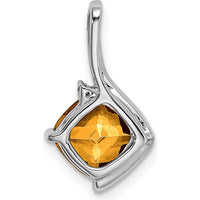 14K White Gold 7mm Cushion Citrine Pendant with Round Diamond Accent - 2 Carat Total Citrine Weight by Lumare Gioia