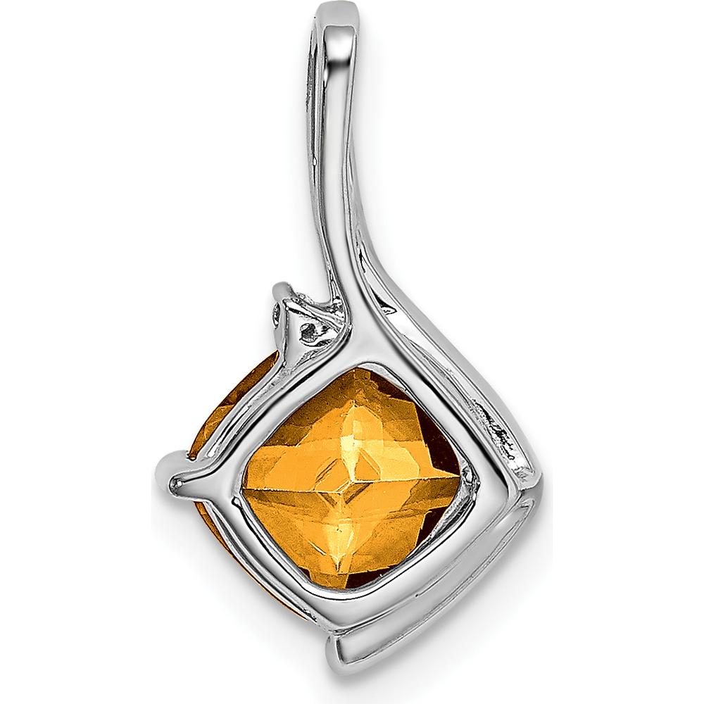 14K White Gold 7mm Cushion Citrine Pendant with Round Diamond Accent - 2 Carat Total Citrine Weight by Lumare Gioia