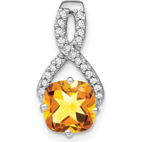 14K White Gold 7mm Cushion-Cut Citrine Pendant with Round Diamonds - 2.01 Carat Total Gem Weight by Lumare Gioia