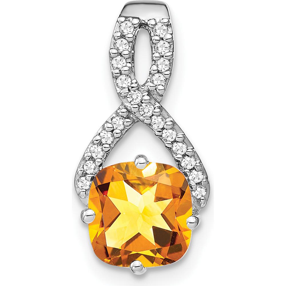 14K White Gold 7mm Cushion-Cut Citrine Pendant with Round Diamonds - 2.01 Carat Total Gem Weight by Lumare Gioia