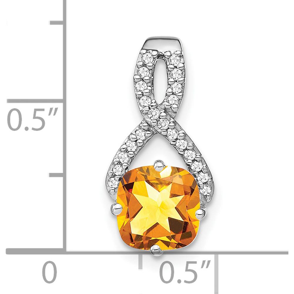 14K White Gold 7mm Cushion-Cut Citrine Pendant with Round Diamonds - 2.01 Carat Total Gem Weight by Lumare Gioia