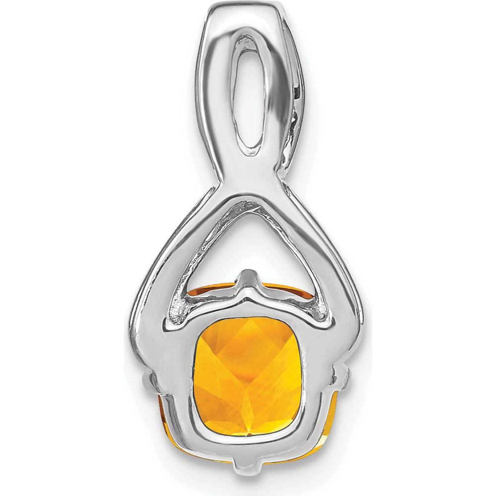 14K White Gold 7mm Cushion-Cut Citrine Pendant with Round Diamonds - 2.01 Carat Total Gem Weight by Lumare Gioia
