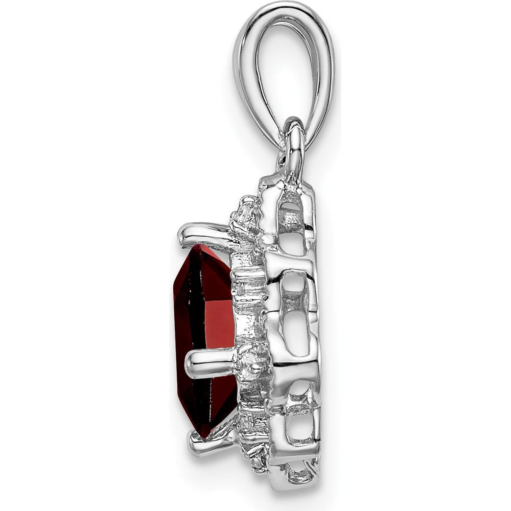 14K White Gold 7mm Cushion Cut Garnet and Round Diamond Scalloped Pendant - 1.71 Carat Total Gemstone Weight by Lumare Gioia