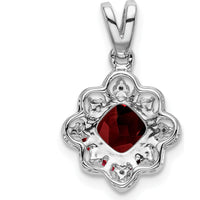 14K White Gold 7mm Cushion Cut Garnet and Round Diamond Scalloped Pendant - 1.71 Carat Total Gemstone Weight by Lumare Gioia