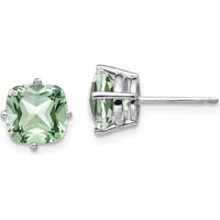14K White Gold 7mm Cushion Cut Green Quartz Stud Earrings - 1.45 Carat Total Gem Weight by Monteluci Fine Jewelry
