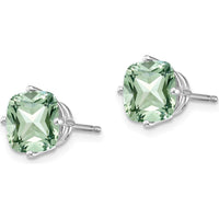14K White Gold 7mm Cushion Cut Green Quartz Stud Earrings - 1.45 Carat Total Gem Weight by Monteluci Fine Jewelry