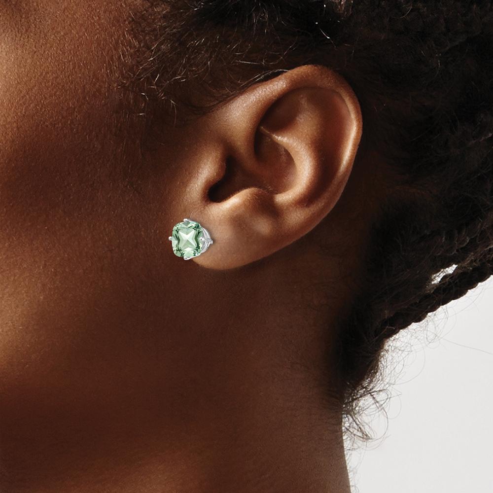 14K White Gold 7mm Cushion Cut Green Quartz Stud Earrings - 1.45 Carat Total Gem Weight by Monteluci Fine Jewelry