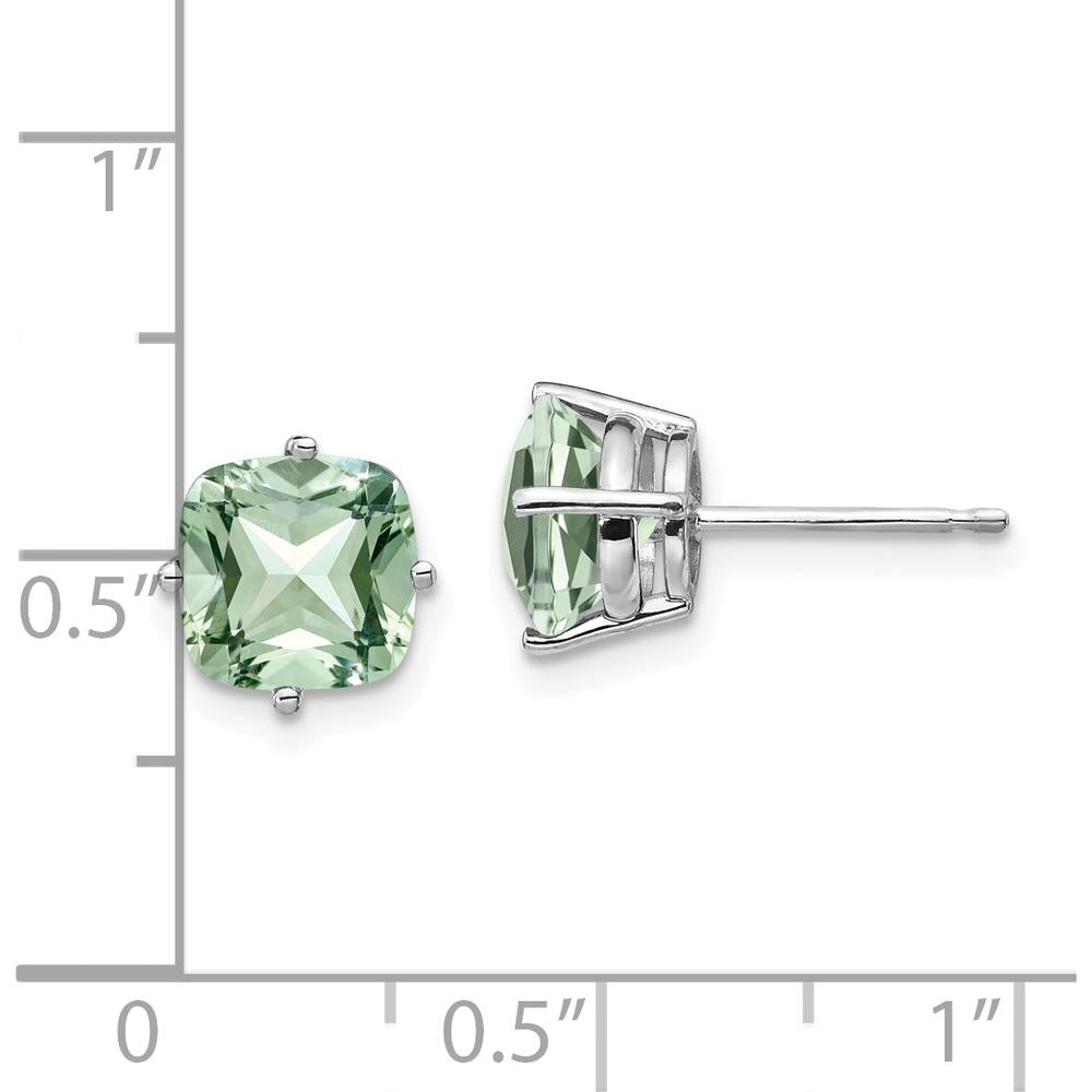 14K White Gold 7mm Cushion Cut Green Quartz Stud Earrings - 1.45 Carat Total Gem Weight by Monteluci Fine Jewelry