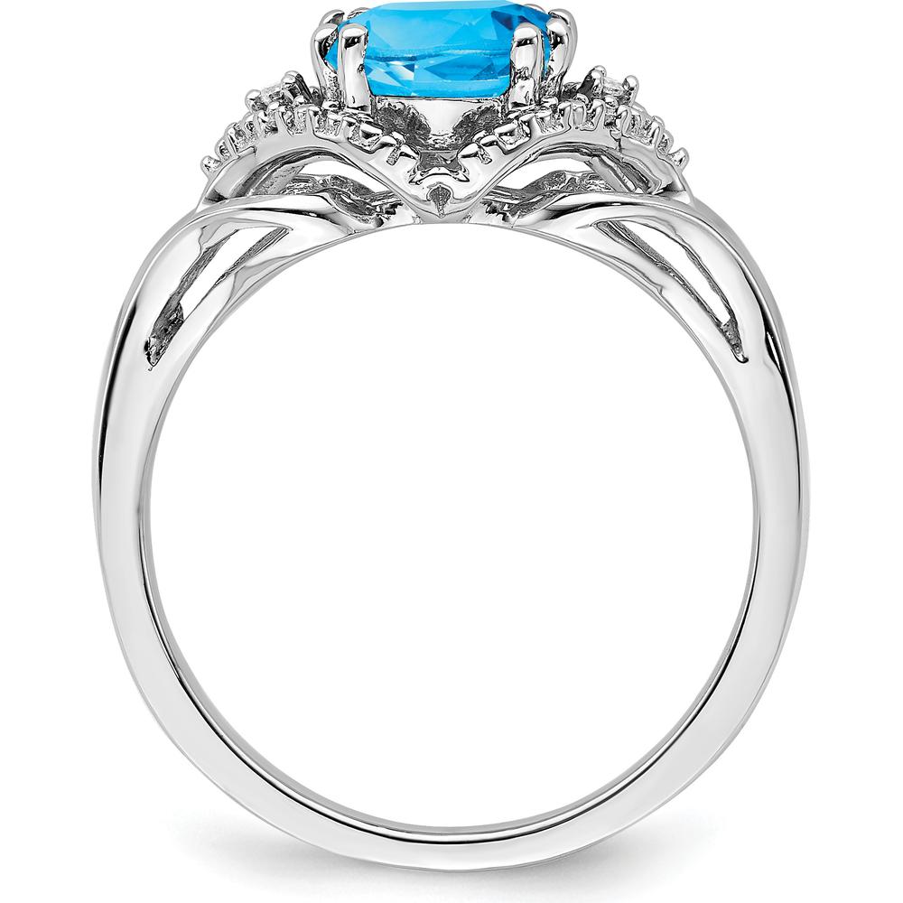 14K White Gold 7mm Cushion Cut Swiss Blue Topaz Ring with Round Diamonds - 1.79 Carat Total Stone Weight by 0