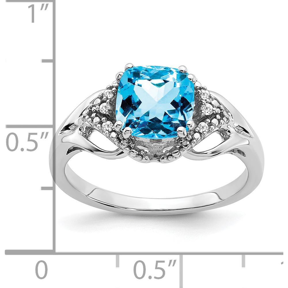 14K White Gold 7mm Cushion Cut Swiss Blue Topaz Ring with Round Diamonds - 1.79 Carat Total Stone Weight by 0