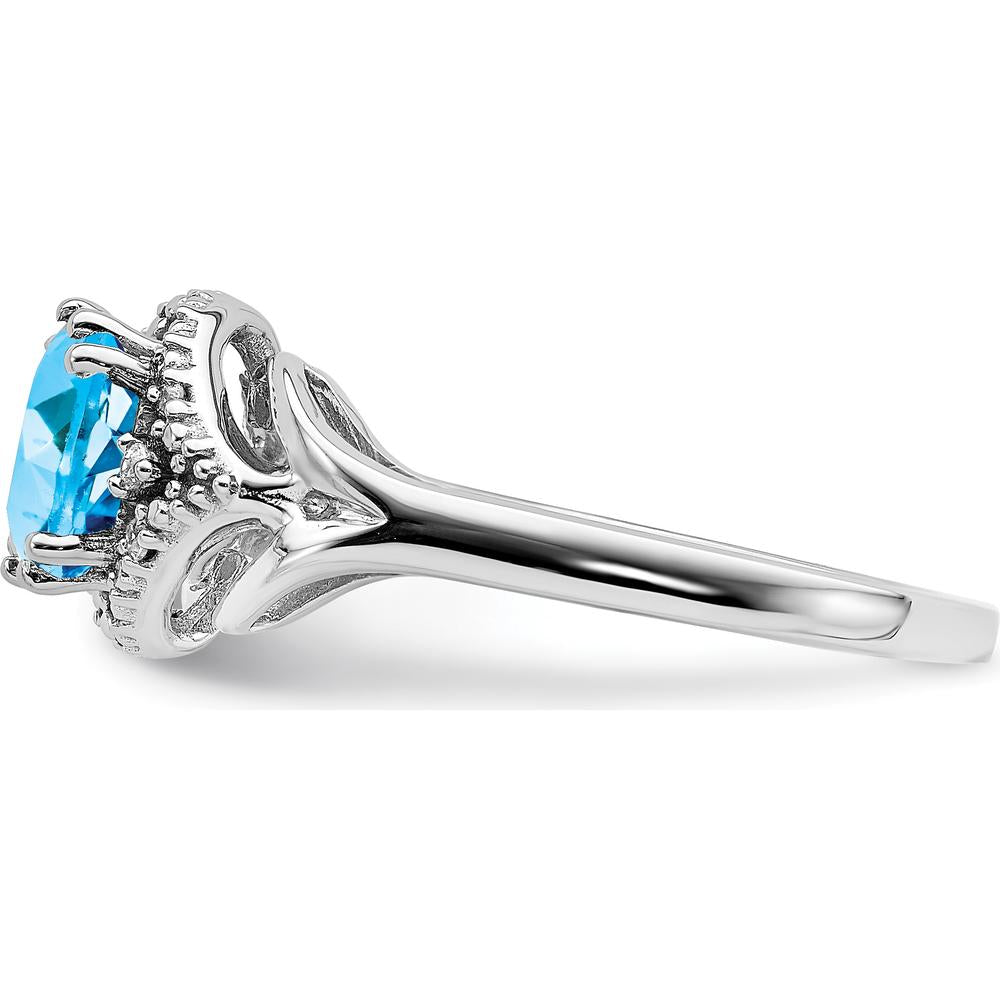 14K White Gold 7mm Cushion Cut Swiss Blue Topaz Ring with Round Diamonds - 1.79 Carat Total Stone Weight by 0