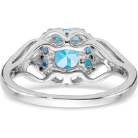 14K White Gold 7mm Cushion Cut Swiss Blue Topaz Ring with Round Diamonds - 1.79 Carat Total Stone Weight by 0