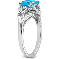 14K White Gold 7mm Cushion Cut Swiss Blue Topaz Ring with Round Diamonds - 1.79 Carat Total Stone Weight by 0