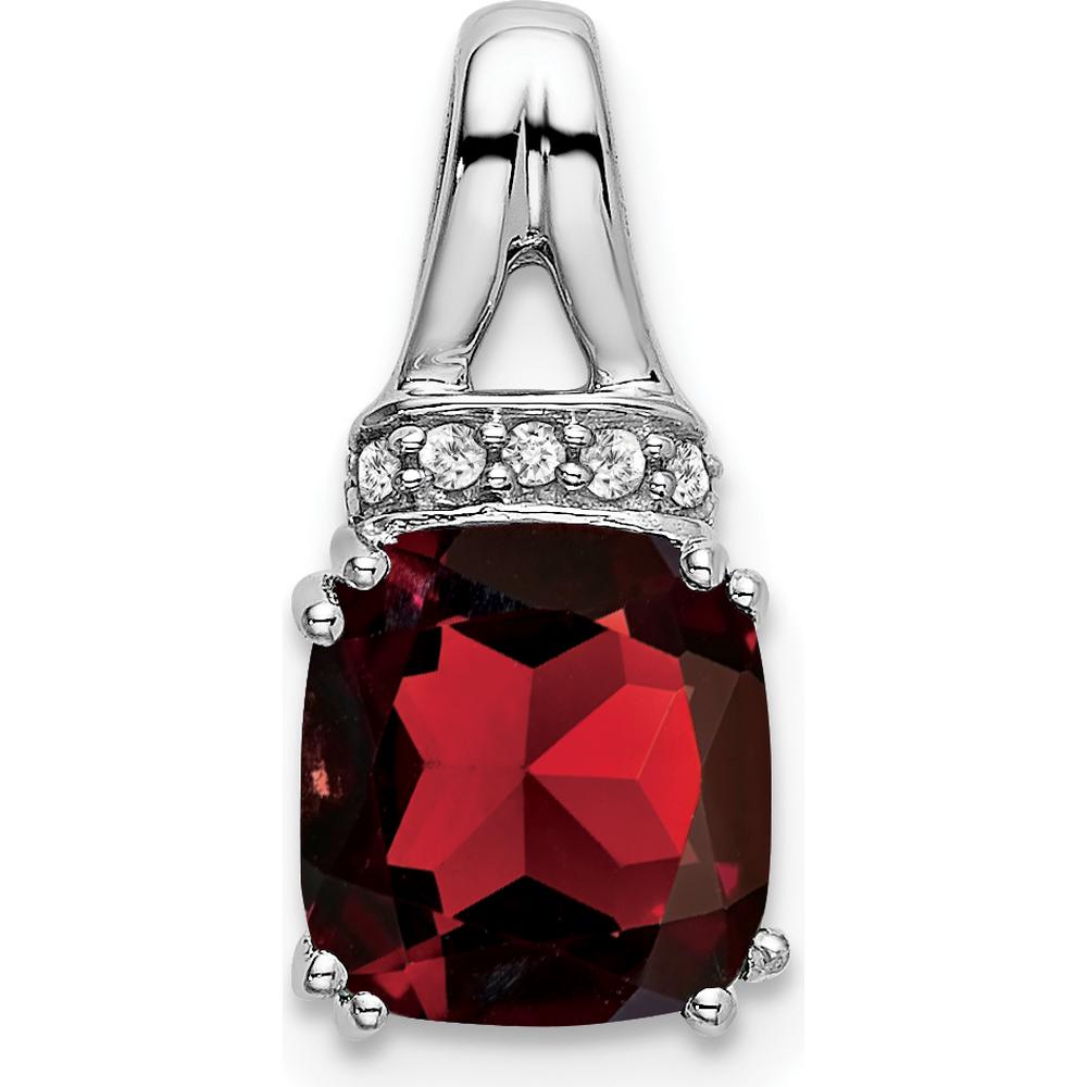 14K White Gold 7mm Cushion Garnet and Diamond Chain Slide Pendant - 1.25 Carat Garnet, 0.045 Carat Diamond by Lumare Gioia