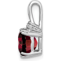 14K White Gold 7mm Cushion Garnet and Diamond Chain Slide Pendant - 1.25 Carat Garnet, 0.045 Carat Diamond by Lumare Gioia