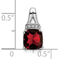 14K White Gold 7mm Cushion Garnet and Diamond Chain Slide Pendant - 1.25 Carat Garnet, 0.045 Carat Diamond by Lumare Gioia