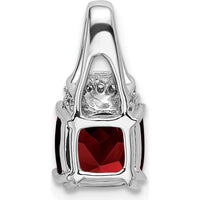 14K White Gold 7mm Cushion Garnet and Diamond Chain Slide Pendant - 1.25 Carat Garnet, 0.045 Carat Diamond by Lumare Gioia