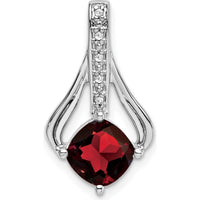 14K White Gold 7mm Cushion Garnet and Diamond Pendant with 5 Round Diamonds - 1.31 Carat Total Garnet Weight by Lumare Gioia