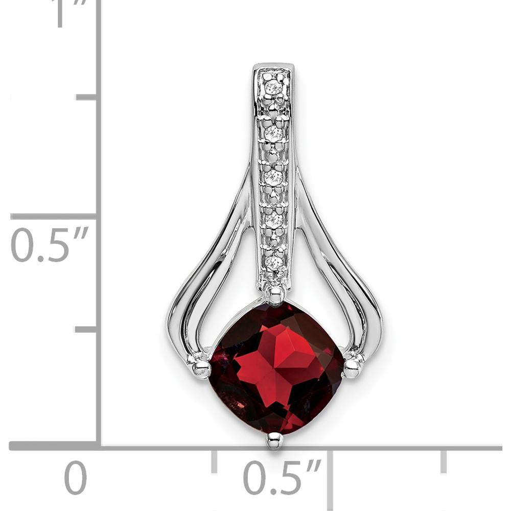 14K White Gold 7mm Cushion Garnet and Diamond Pendant with 5 Round Diamonds - 1.31 Carat Total Garnet Weight by Lumare Gioia