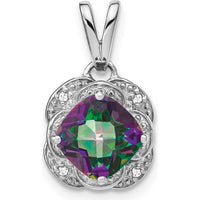 14K White Gold 7mm Cushion Mystic Fire Topaz and Diamond Pendant with Rhodium Plating by Lumare Gioia