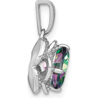 14K White Gold 7mm Cushion Mystic Fire Topaz and Diamond Pendant with Rhodium Plating by Lumare Gioia