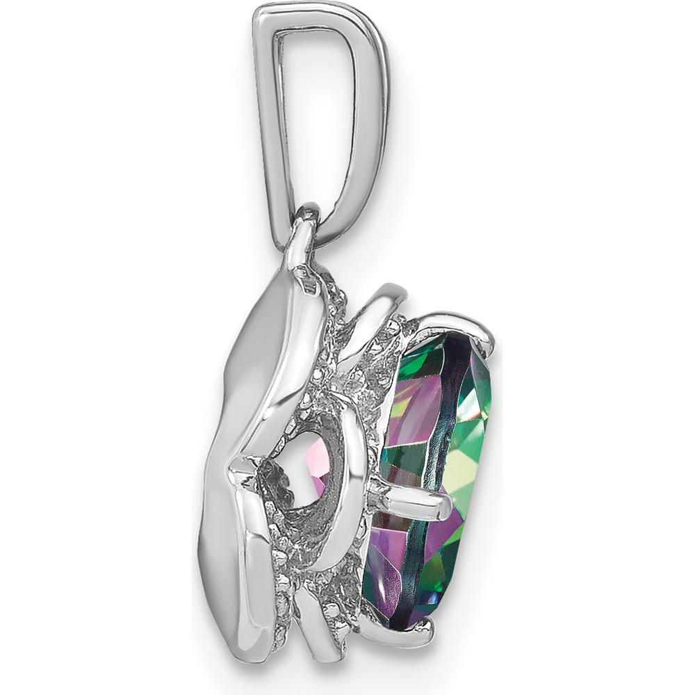14K White Gold 7mm Cushion Mystic Fire Topaz and Diamond Pendant with Rhodium Plating by Lumare Gioia