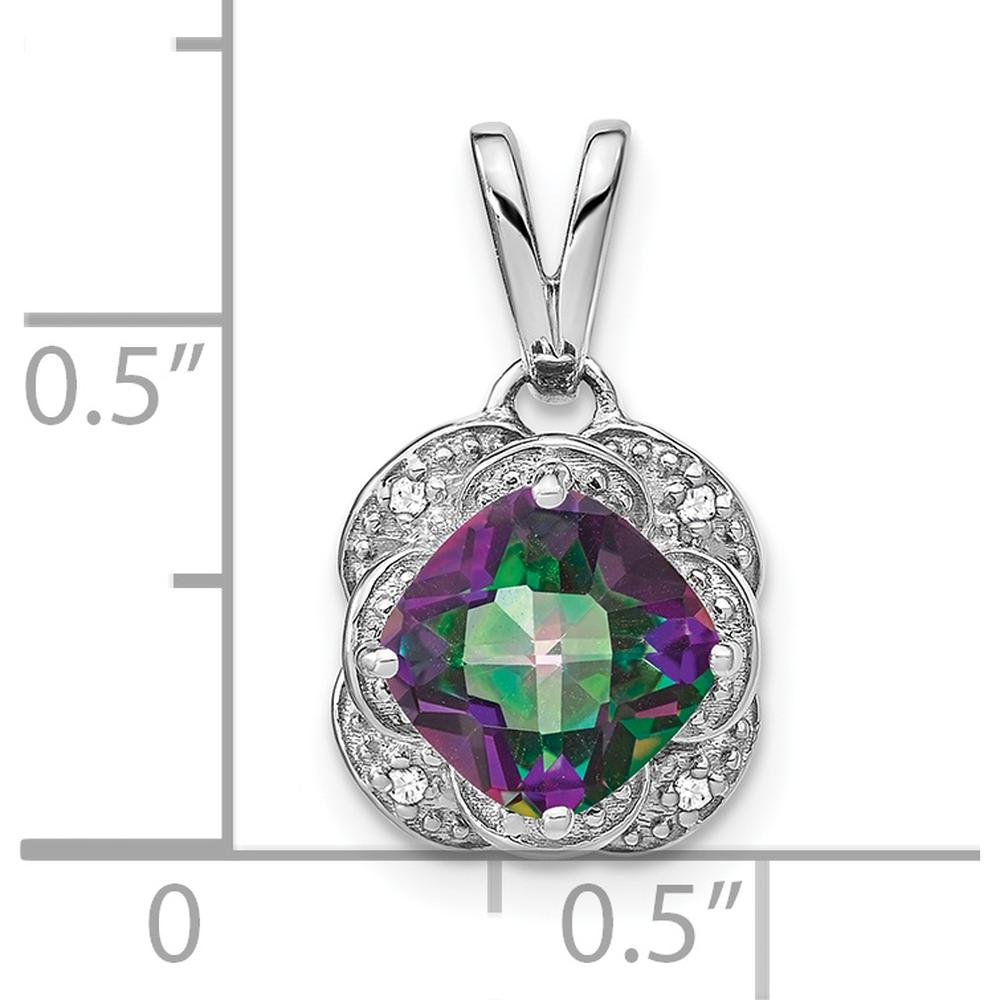 14K White Gold 7mm Cushion Mystic Fire Topaz and Diamond Pendant with Rhodium Plating by Lumare Gioia