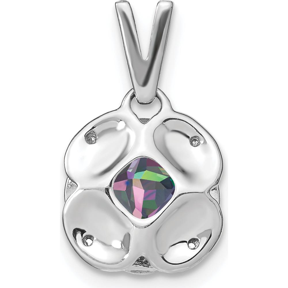 14K White Gold 7mm Cushion Mystic Fire Topaz and Diamond Pendant with Rhodium Plating by Lumare Gioia