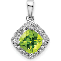 14K White Gold 7mm Cushion Peridot and Diamond Halo Pendant - 2 Carat Total Peridot Weight by Lumare Gioia