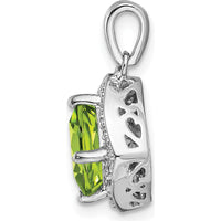 14K White Gold 7mm Cushion Peridot and Diamond Halo Pendant - 2 Carat Total Peridot Weight by Lumare Gioia