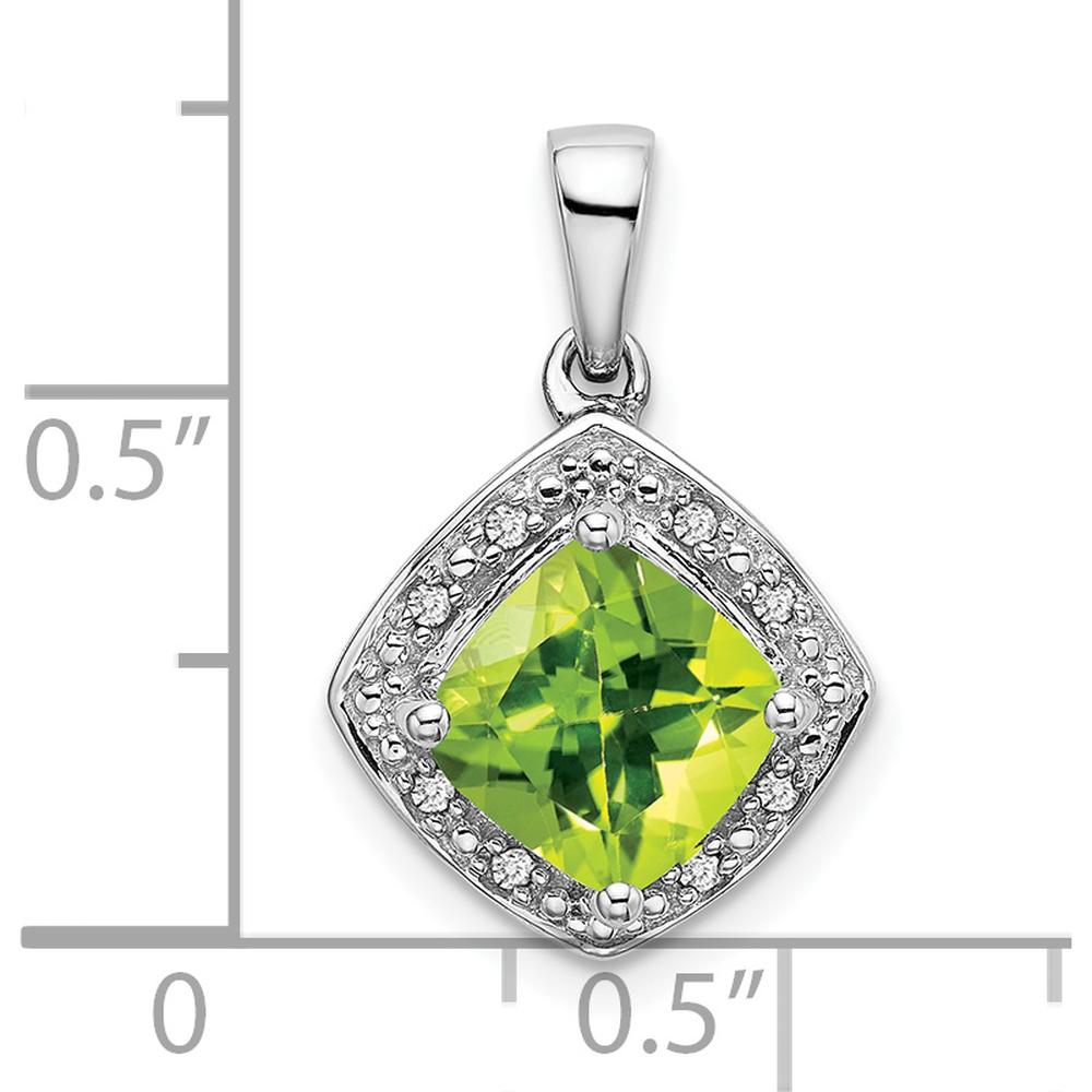14K White Gold 7mm Cushion Peridot and Diamond Halo Pendant - 2 Carat Total Peridot Weight by Lumare Gioia