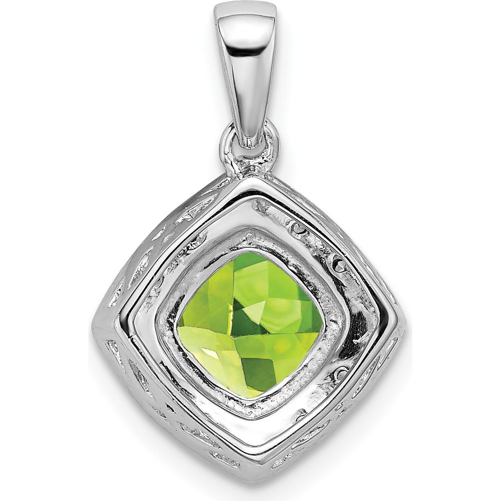 14K White Gold 7mm Cushion Peridot and Diamond Halo Pendant - 2 Carat Total Peridot Weight by Lumare Gioia