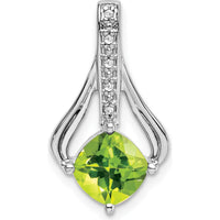 14K White Gold 7mm Cushion Peridot and Diamond Pendant - 1.31 Carat Total Gem Weight by Lumare Gioia