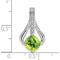 14K White Gold 7mm Cushion Peridot and Diamond Pendant - 1.31 Carat Total Gem Weight by Lumare Gioia