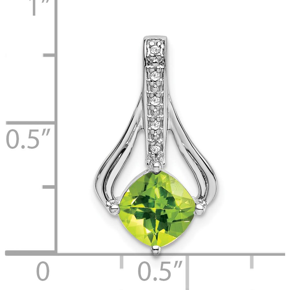 14K White Gold 7mm Cushion Peridot and Diamond Pendant - 1.31 Carat Total Gem Weight by Lumare Gioia