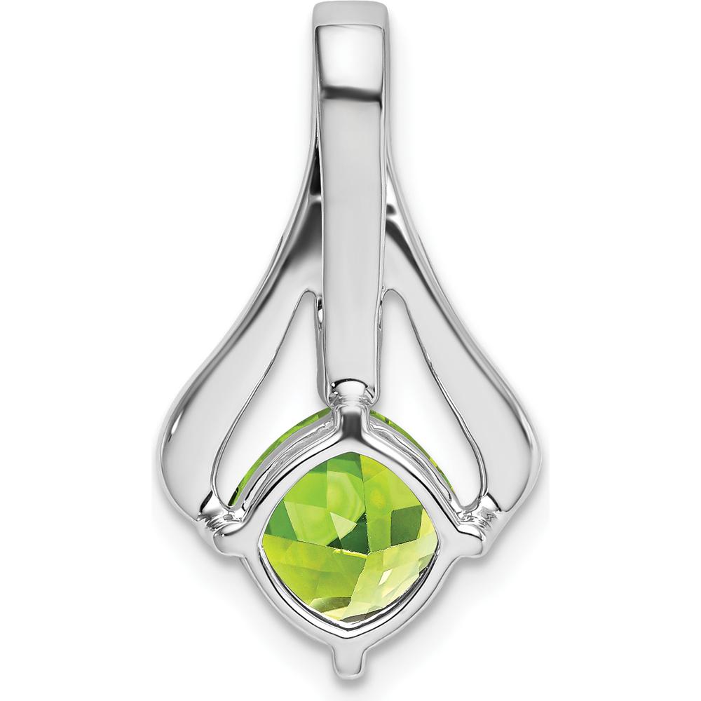 14K White Gold 7mm Cushion Peridot and Diamond Pendant - 1.31 Carat Total Gem Weight by Lumare Gioia