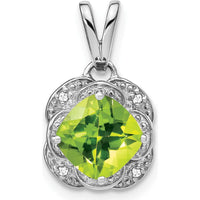 14K White Gold 7mm Cushion Peridot and Diamond Pendant - 2 Carat Peridot, 0.02 Carat Total Diamond Weight by Lumare Gioia