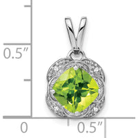 14K White Gold 7mm Cushion Peridot and Diamond Pendant - 2 Carat Peridot, 0.02 Carat Total Diamond Weight by Lumare Gioia