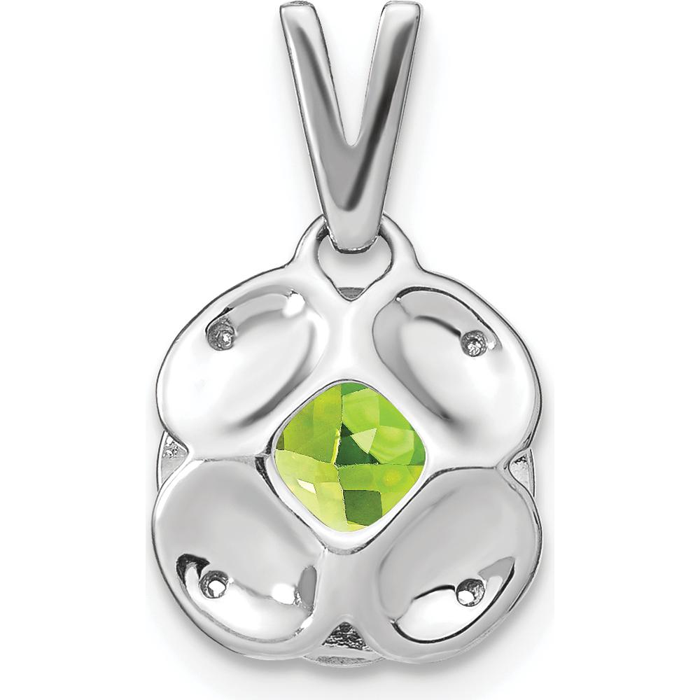 14K White Gold 7mm Cushion Peridot and Diamond Pendant - 2 Carat Peridot, 0.02 Carat Total Diamond Weight by Lumare Gioia