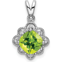 14K White Gold 7mm Cushion Peridot and Diamond Scalloped Pendant - 1.71 Carat Total Gemstone Weight by Lumare Gioia