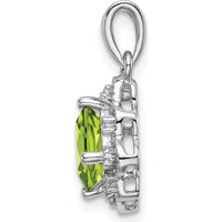 14K White Gold 7mm Cushion Peridot and Diamond Scalloped Pendant - 1.71 Carat Total Gemstone Weight by Lumare Gioia