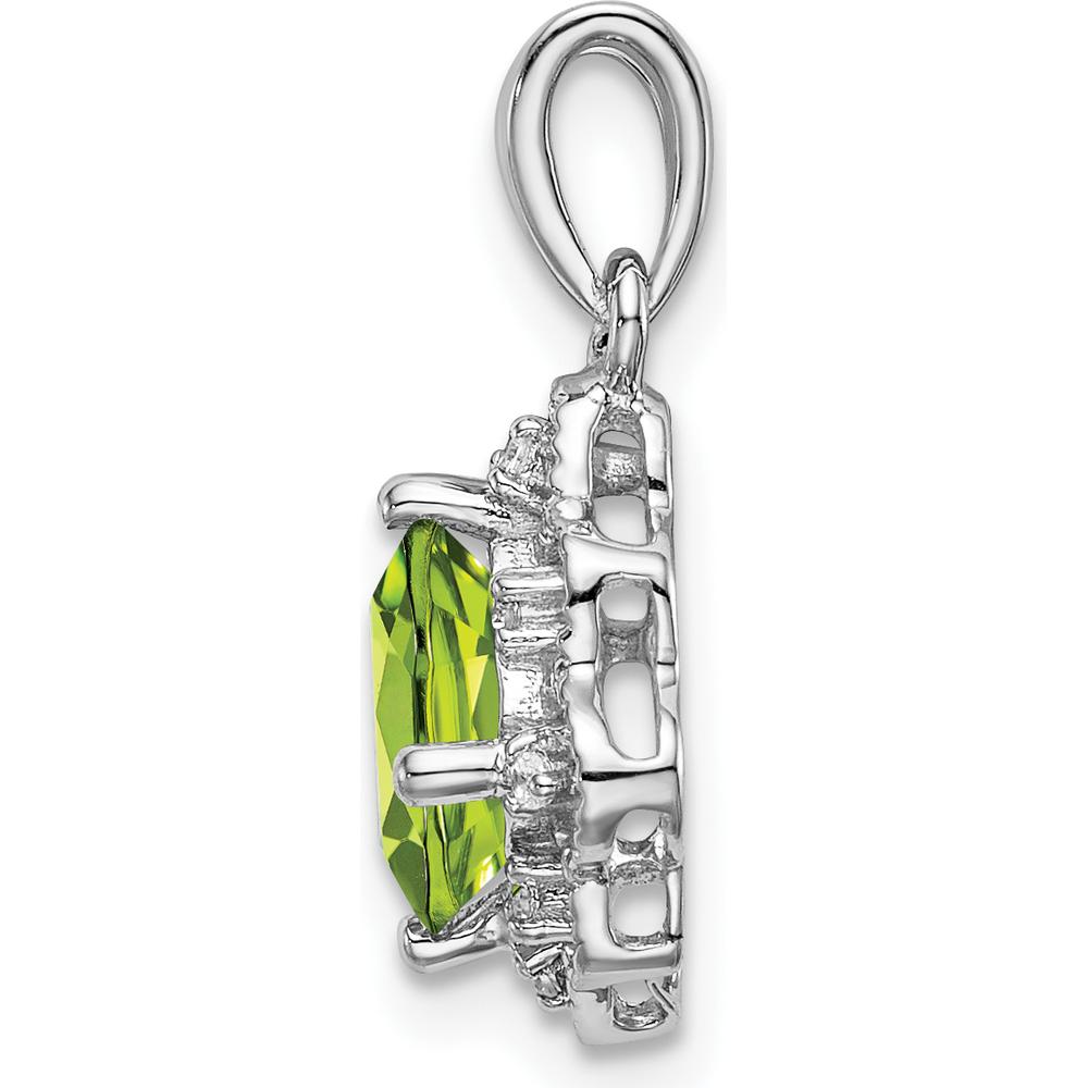 14K White Gold 7mm Cushion Peridot and Diamond Scalloped Pendant - 1.71 Carat Total Gemstone Weight by Lumare Gioia