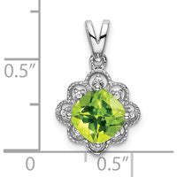 14K White Gold 7mm Cushion Peridot and Diamond Scalloped Pendant - 1.71 Carat Total Gemstone Weight by Lumare Gioia