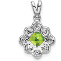 14K White Gold 7mm Cushion Peridot and Diamond Scalloped Pendant - 1.71 Carat Total Gemstone Weight by Lumare Gioia
