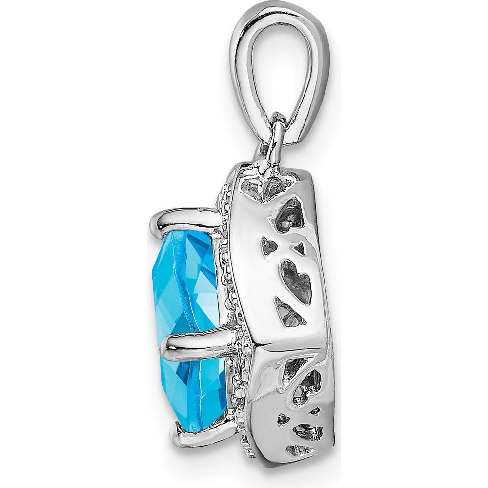 14K White Gold 7mm Cushion Swiss Blue Topaz and Diamond Halo Pendant - 2 Carat Total Topaz Weight by Lumare Gioia