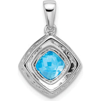 14K White Gold 7mm Cushion Swiss Blue Topaz and Diamond Halo Pendant - 2 Carat Total Topaz Weight by Lumare Gioia