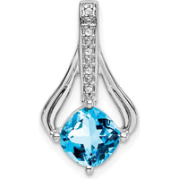 14K White Gold 7mm Cushion Swiss Blue Topaz and Diamond Pendant - 1.31 Carat Total Blue Topaz Weight by Lumare Gioia