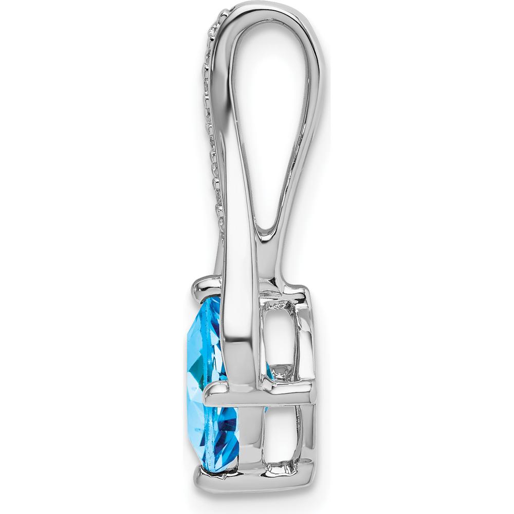 14K White Gold 7mm Cushion Swiss Blue Topaz and Diamond Pendant - 1.31 Carat Total Blue Topaz Weight by Lumare Gioia