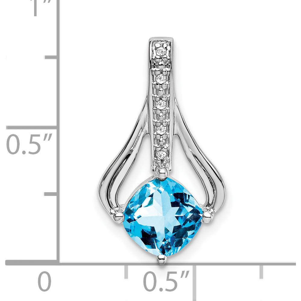 14K White Gold 7mm Cushion Swiss Blue Topaz and Diamond Pendant - 1.31 Carat Total Blue Topaz Weight by Lumare Gioia